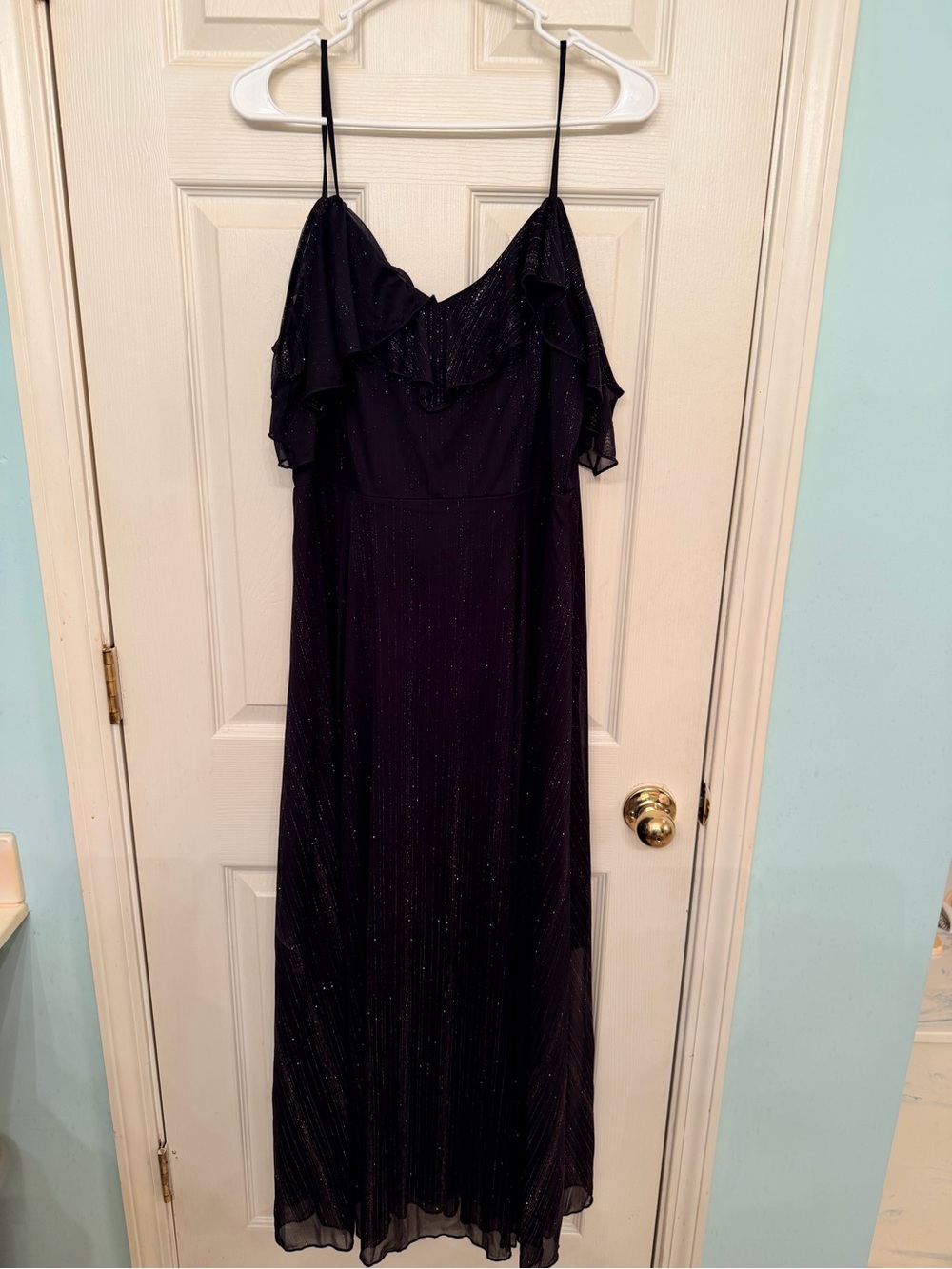 Black Sparkle Off The Shoulder Maxi Dress with Straps